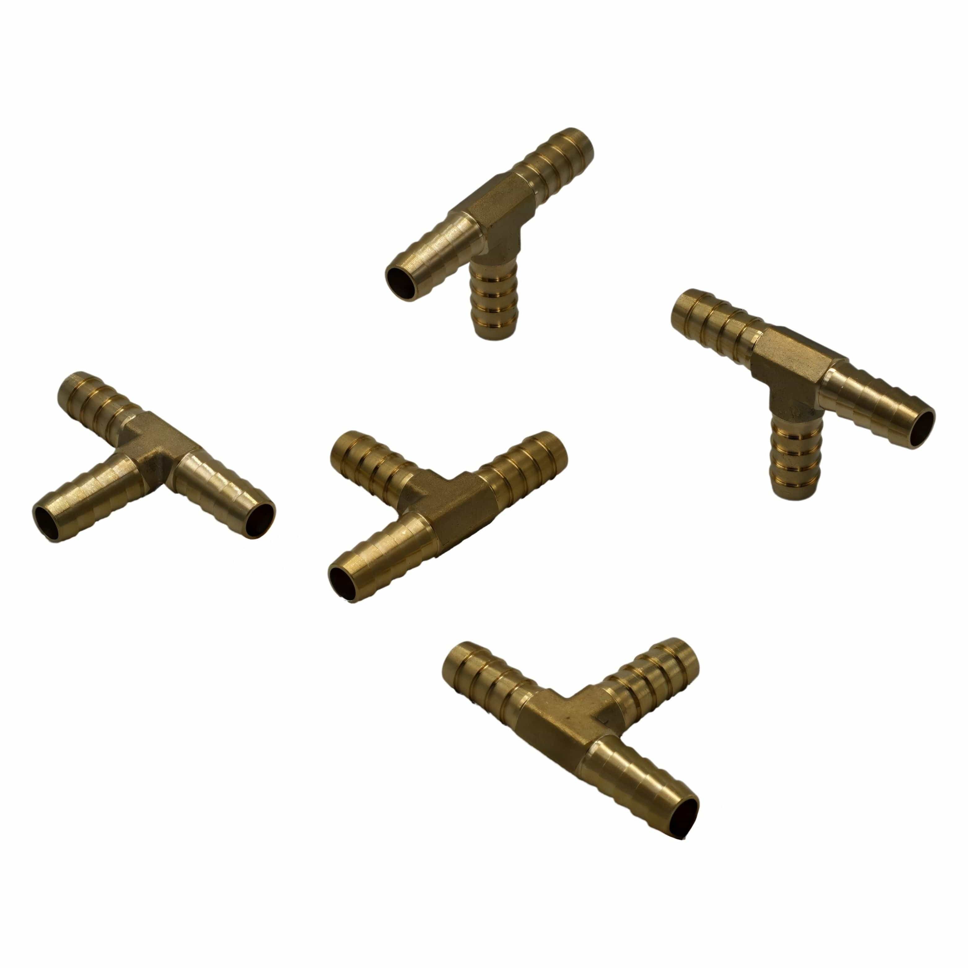 Twin Eagles Brass Connector 5pc 3/8" Three Way Brass Hose Barb Tee H12 Grab Kit