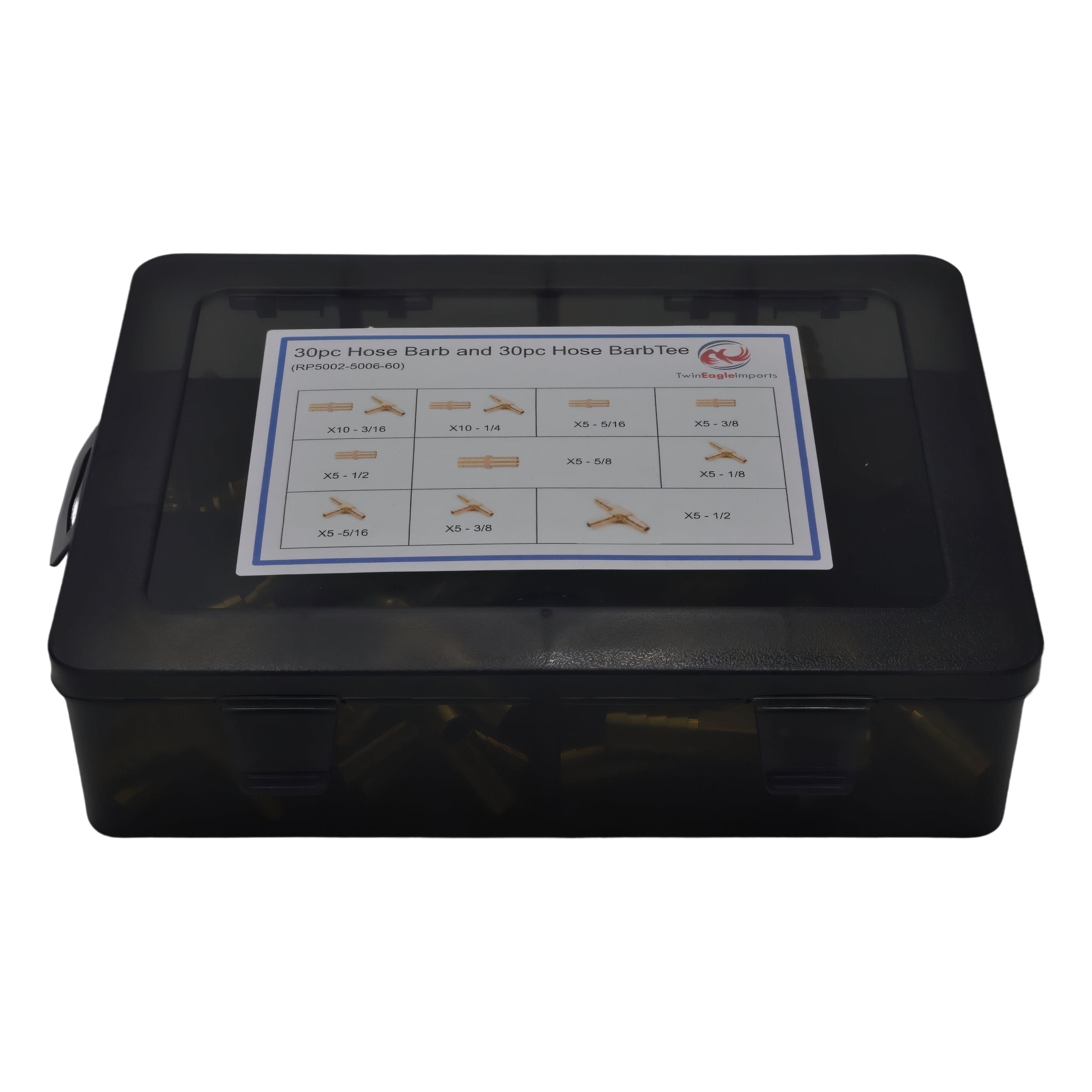 Twin Eagles Brass Connector 60pc Hose Barb T Piece & Straight Fittings Grab Kit Assortment