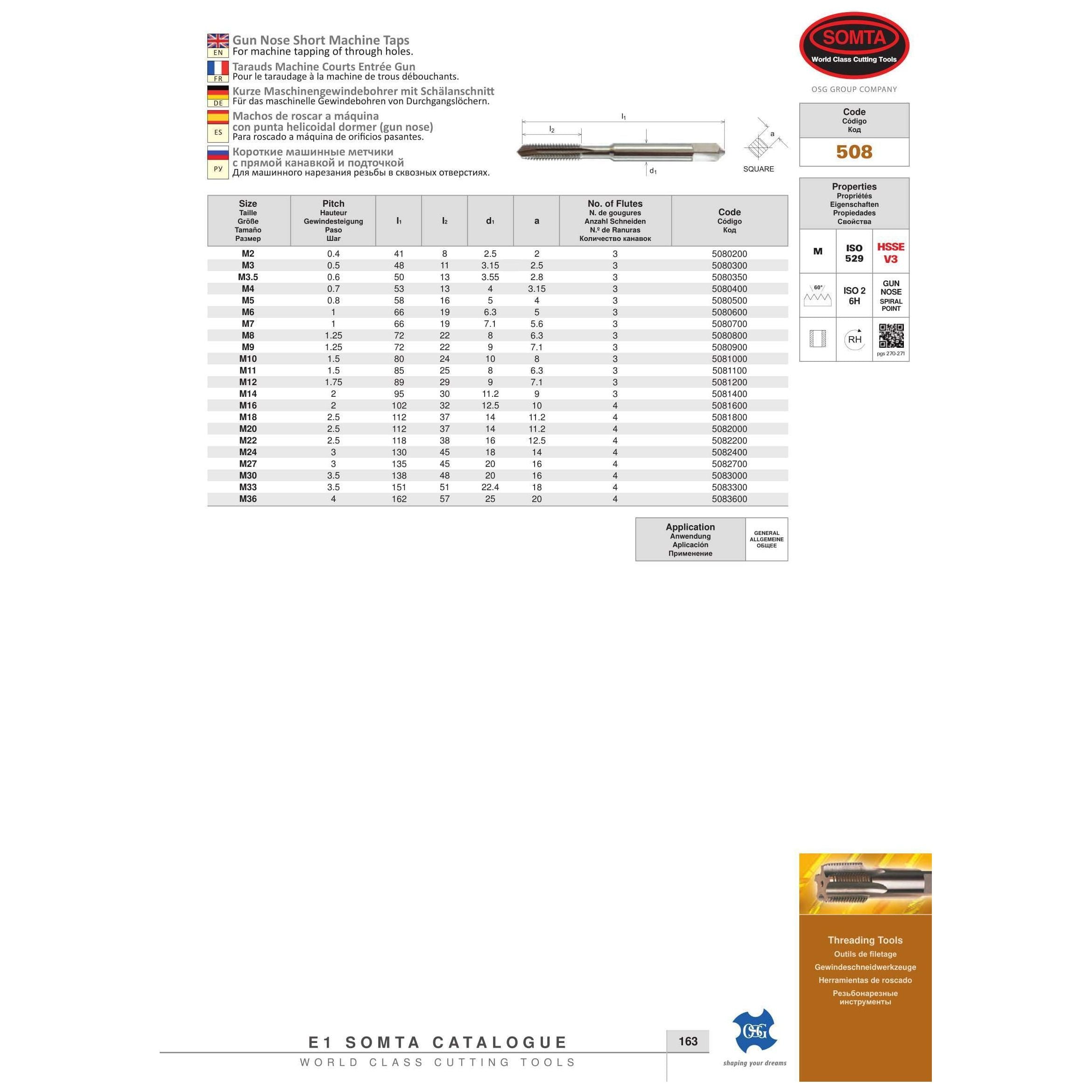 Wallers Industrial Hardware  SOMTA - HSSE-V GUN NOSE METRIC TAP M4.0 X 0.7 (STANDARD)