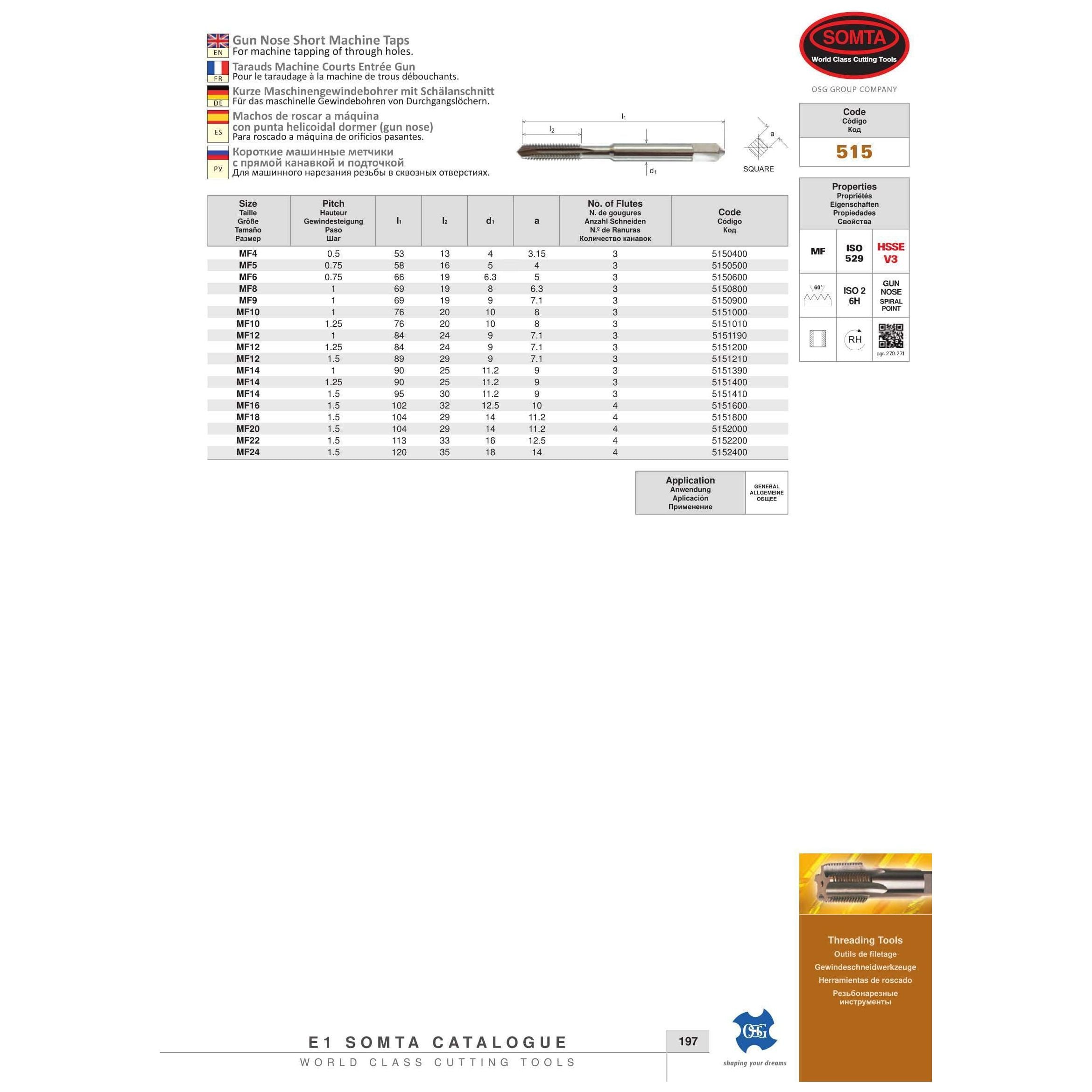 Wallers Industrial Hardware  SOMTA - HSSE-V GUN NOSE TAP METRIC M10 X 1.0 (FINE, STANDARD)