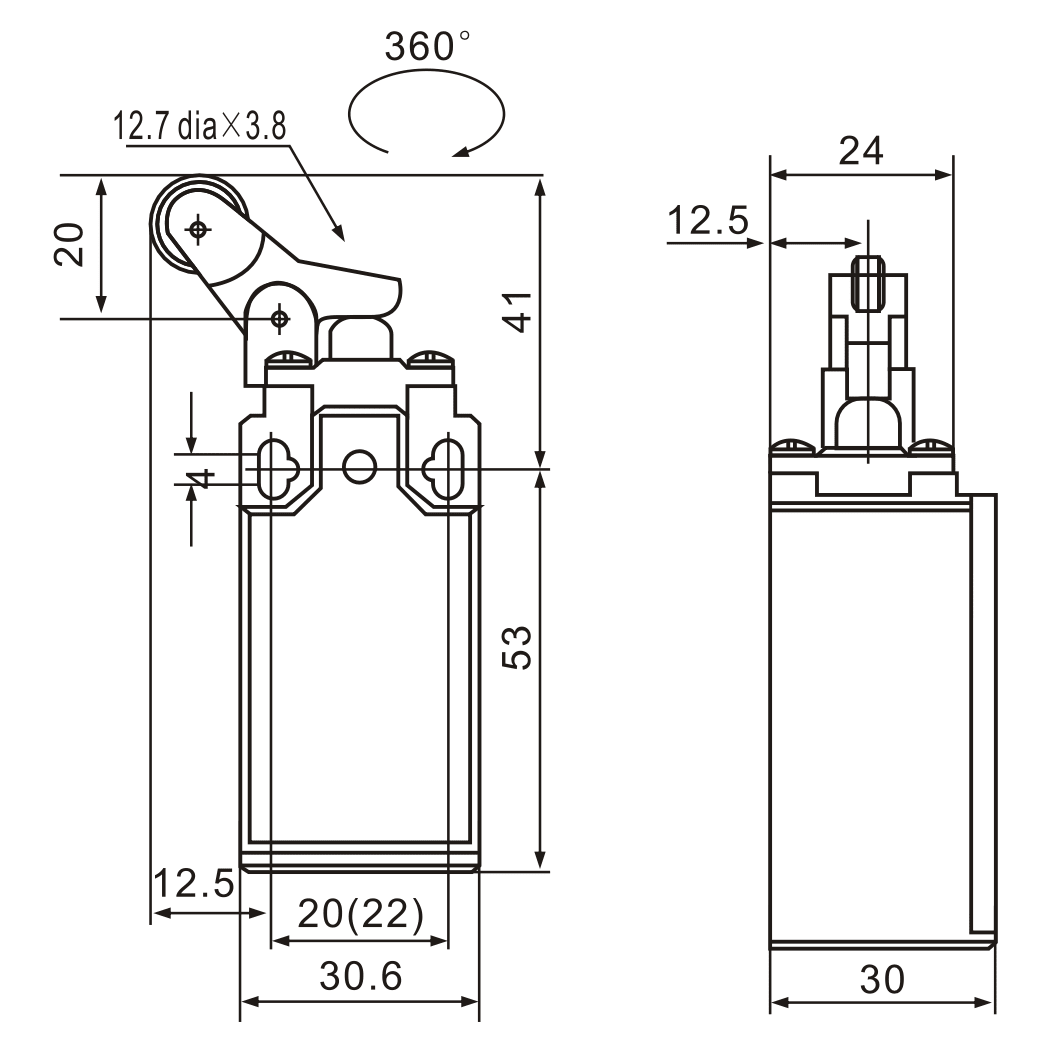 XCK-127 One-Way Parallel Top-Roller Plunger Limit Switch - Twin Eagle Imports