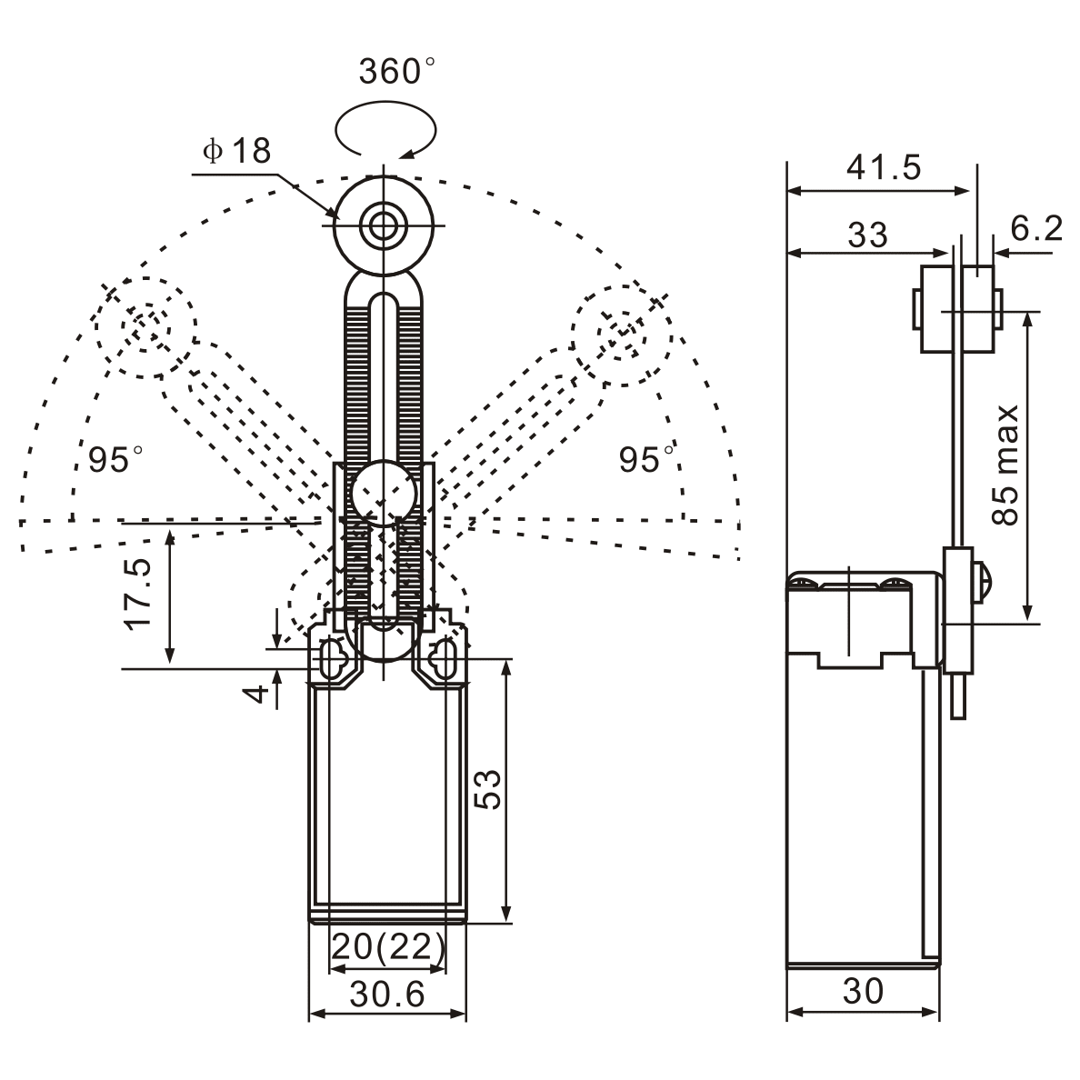 XCK-131 Adjustable Roller Lever Arm Limit Switch - Twin Eagle Imports