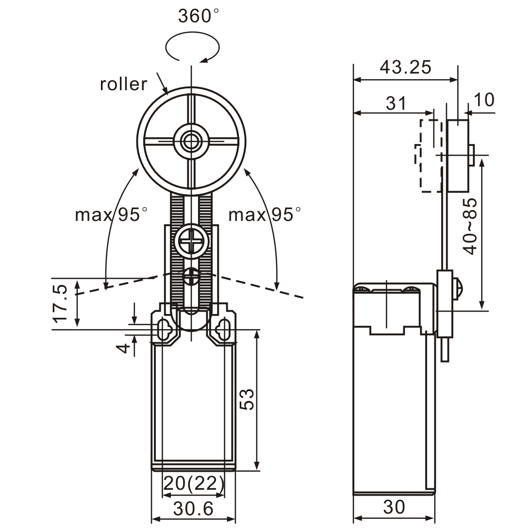 XCK-191 Adjustable Big Top-Roller Lever Actuator Limit Switch - Twin Eagle Imports