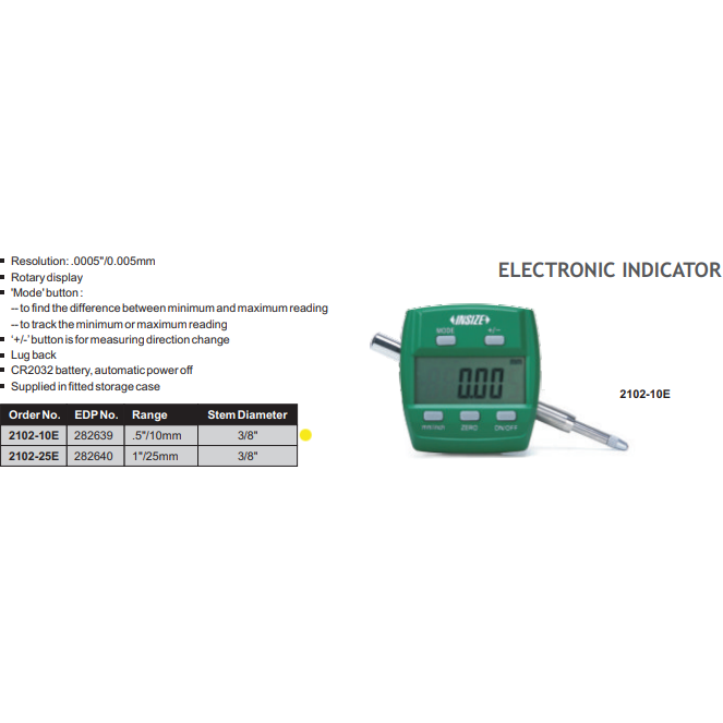 Insize Digital Indicator 1"/25mm Range Series 2102-25E