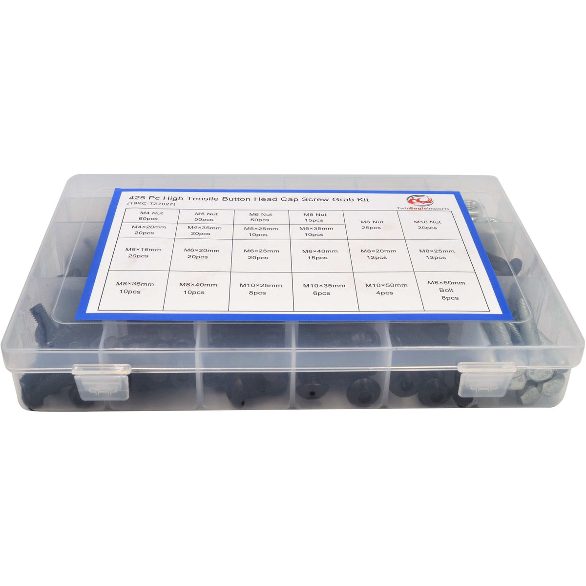 425pc Button Head Cap Screw Bolts Grab Kit - Twin Eagle Imports