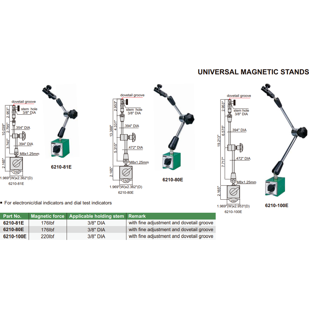 Insize Mechanical Lock Magnetic Stand 100 kg Force Series 6210-100E