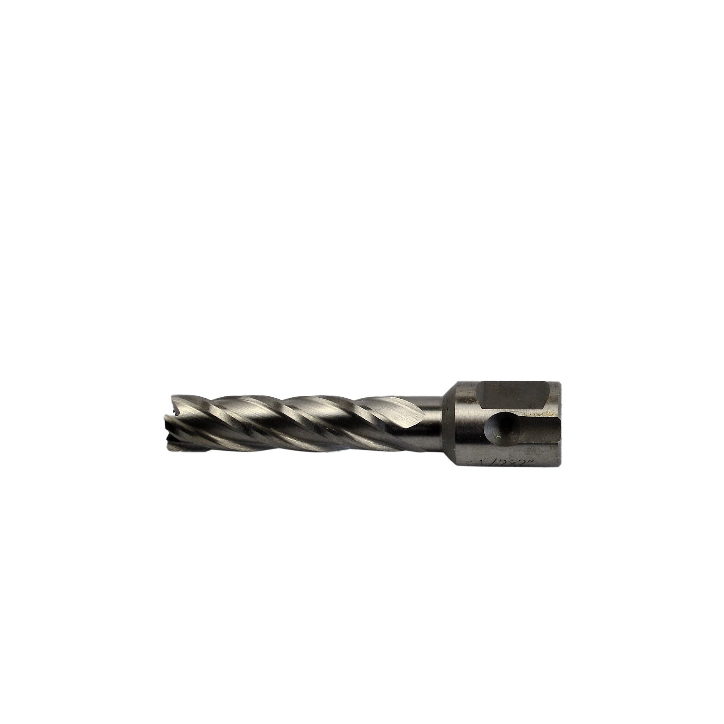  1/2” x  2” -  Annular Cutter - HSS  Made From Quality High Speed Steel.   Drilling Size: 1/2”  Drilling Depth: 2”  Overall Length Including Shank: 87 mm  Overall Length Excluding Shank: 62 mm  Shank Size: Ø19 mm  Pin Size: 6.35 mm  Flutes: 4   Made from high speed tool steel, our 1/2" x 2"  drill bit will quickly and safely cut holes in steel. The size of each cutter is etched on the shaft. This cutter has a 2” cutting depth and ¾” Weldon shank. Harlingen annular cutters are the solution to your high toler