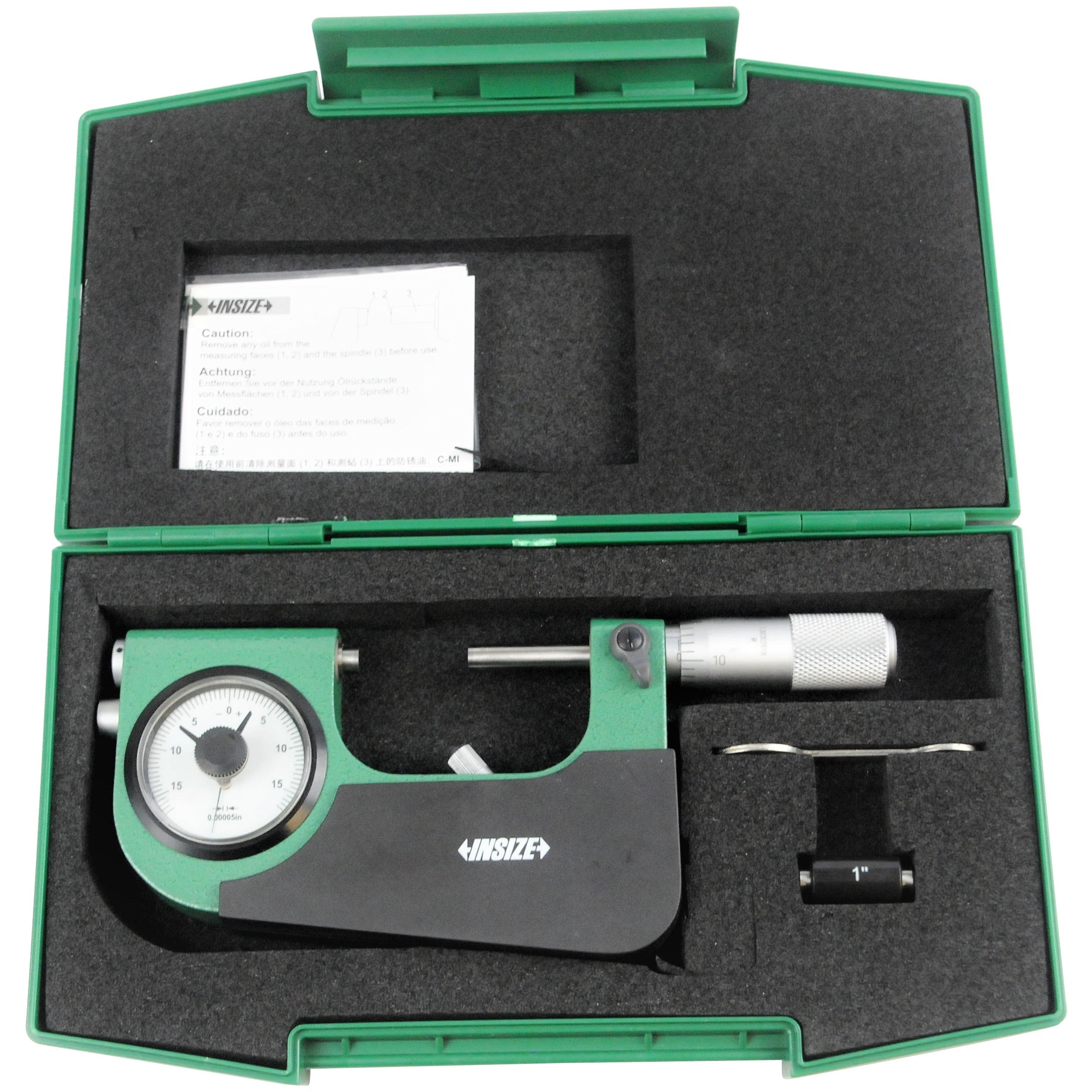 Insize Indicating Micrometer with Support 1-2" Range Series 3332-2