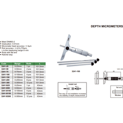 Insize 1pc Metric Depth Micrometer 0-25mm Range Series 3241-25 - Twin Eagle Imports