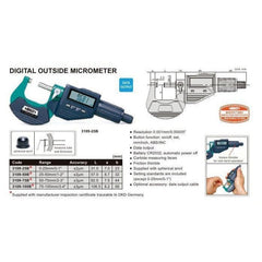 Insize Digital Outside Micrometer 25-50mm/1-2" Range Series 3109-50A - Twin Eagle Imports