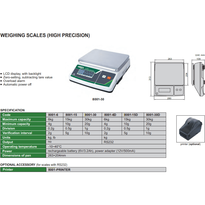 Insize Digital Weighing Scale 6kg Capacity High Precision Series 8001-6 - Twin Eagle Imports