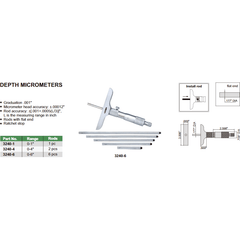 Insize Imperial Depth Micrometer 0-1" Range Series 3240 - 1 - Twin Eagle Imports