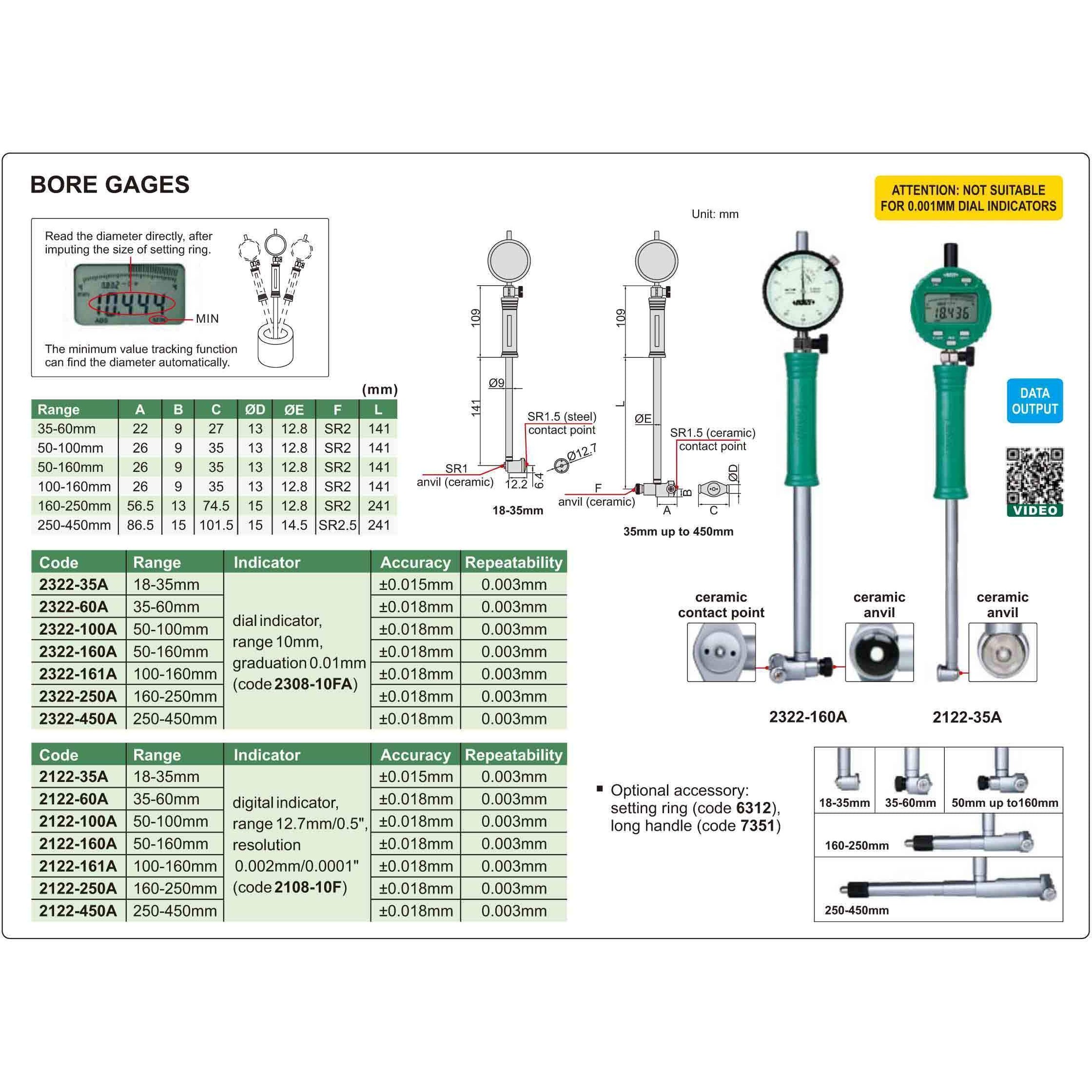 Insize Digital Bore Gauge 18-35 mm Range Series 2122-35A