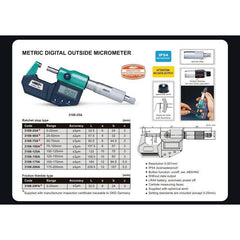 Insize IP65 Digital Outside Micrometer 25-50mm / 1-2" Range Series 3108-50A