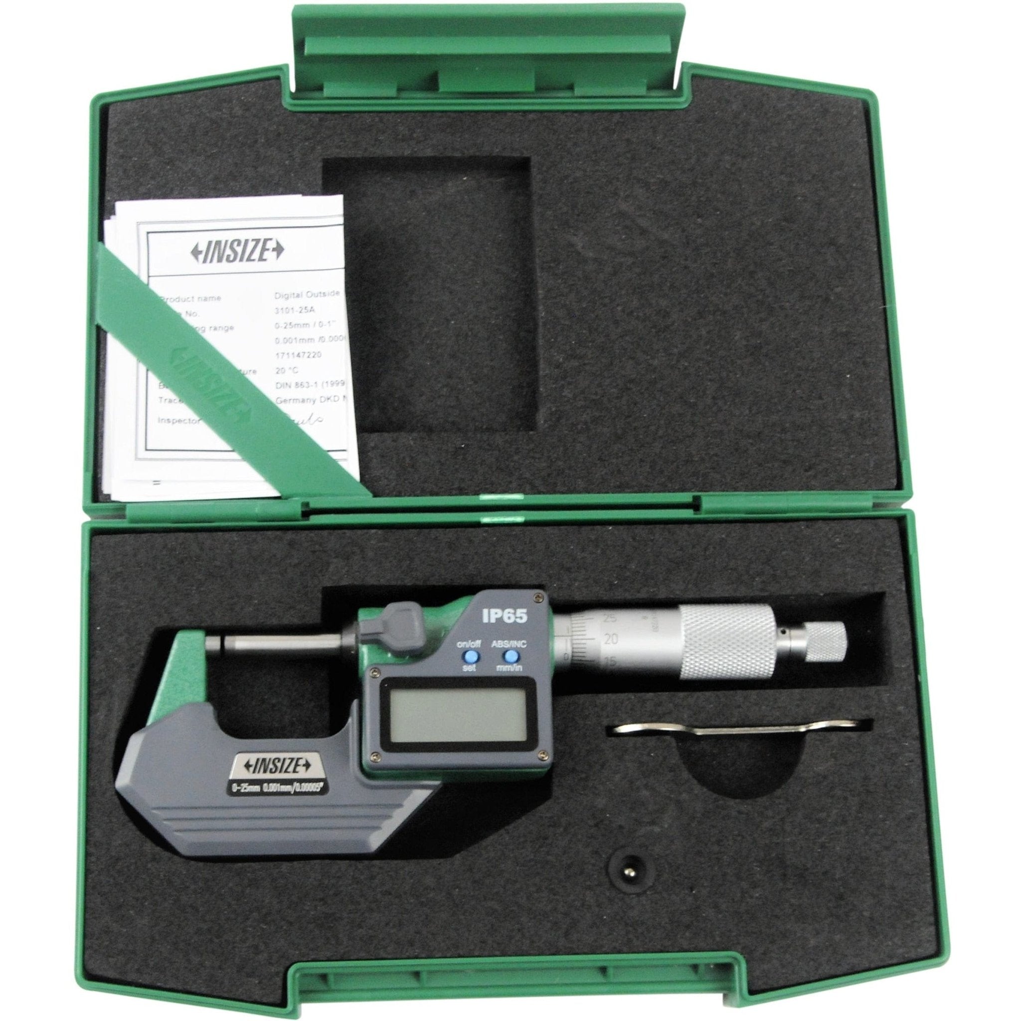 Insize IP65 Digital Outside Micrometer 0-25mm / 0-1" Range Series 3101-25A - Twin Eagle Imports