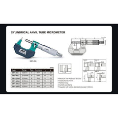 INSIZE Measuring Equipment Insize Type A Cylindrical Anvil Tube Micrometer 0-25mm Range Series 3261-25A