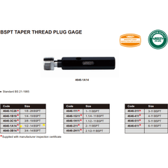 Insize Thread Plug Gauge 1/2"-14 BPST Series - 4646-1A14 - Twin Eagle Imports