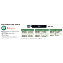Insize Thread Plug Gauge 1/2"-14 NPT Series - 4644-1A14 - Twin Eagle Imports