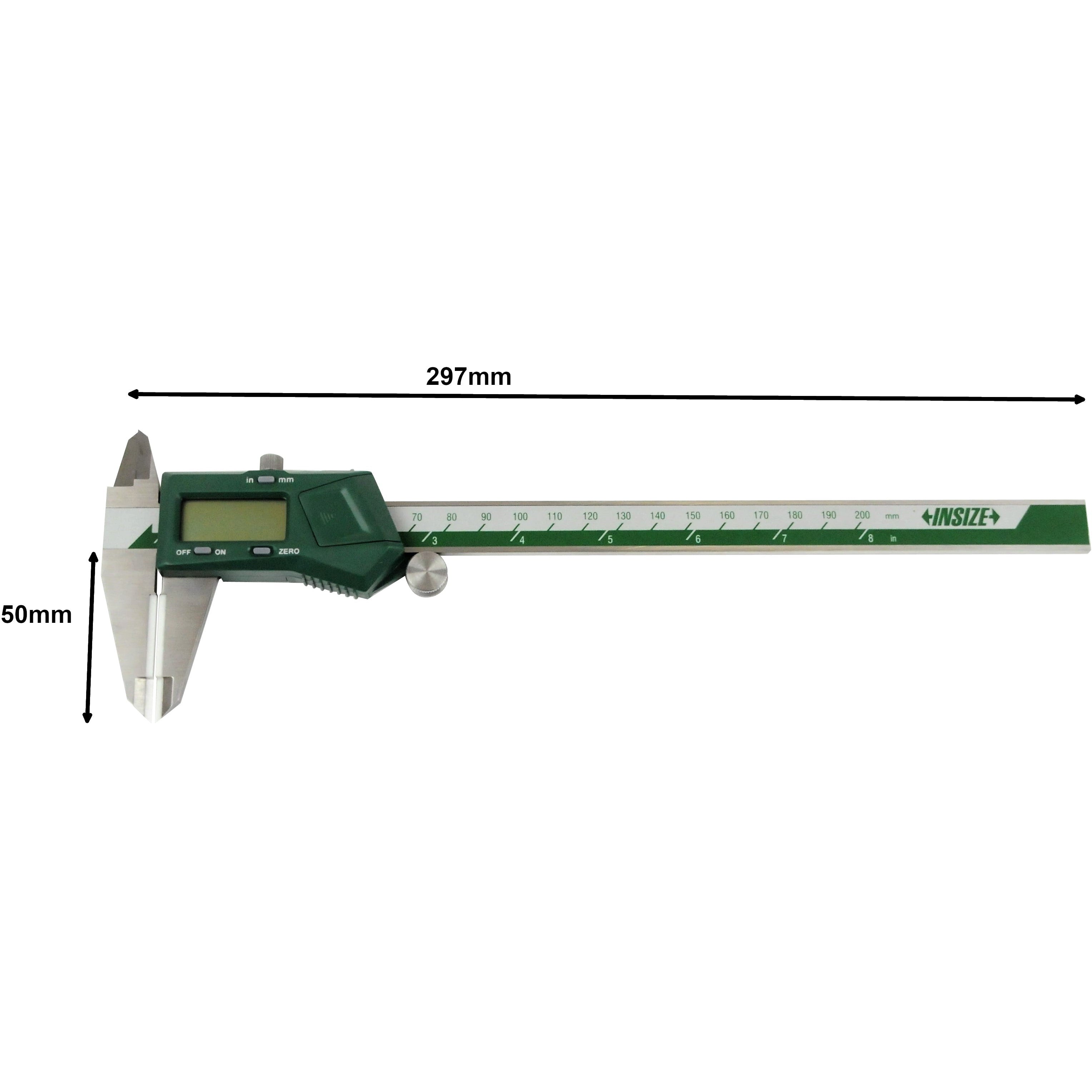 Insize Digital Caliper With Ceramic Tipped Jaws 0-200mm/0-8" Range Series 1193-200