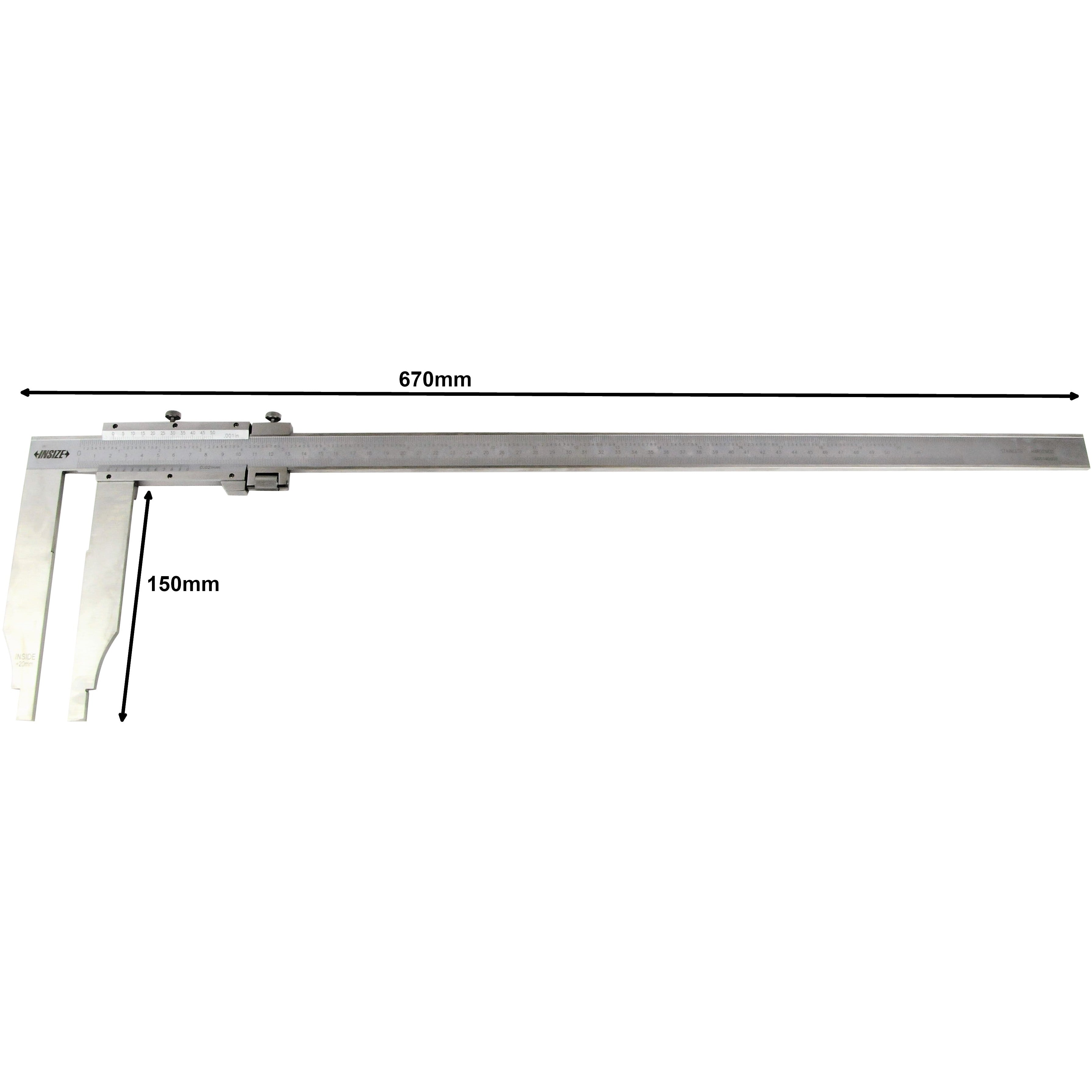 Insize Long Jaw Vernier Caliper 0-500mm/0-20" Range Series 1215-522