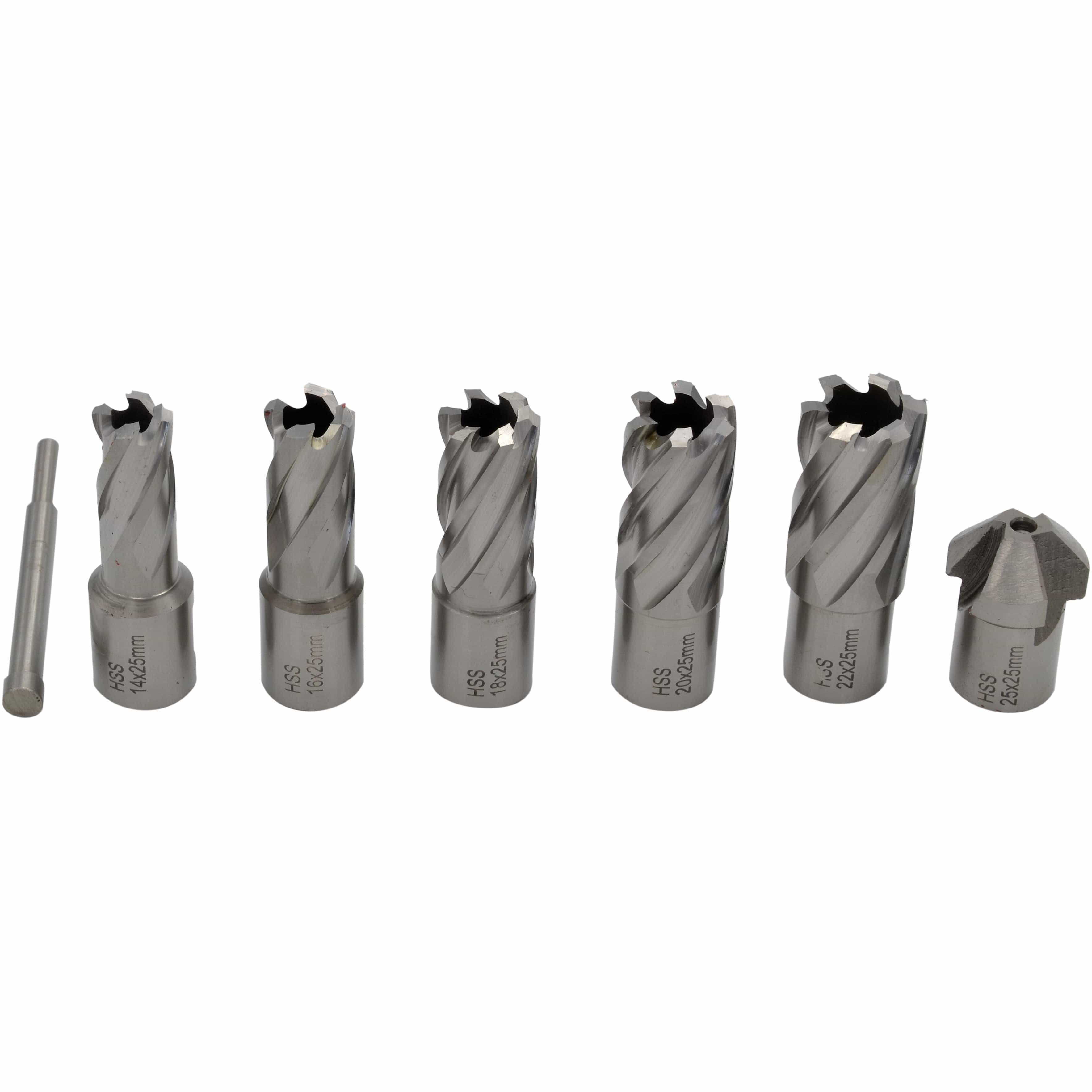 Twin Eagle Imports Annular Cutter Kit 7 PC Weldon Shank HSS Annular Cutter Set with Countersink