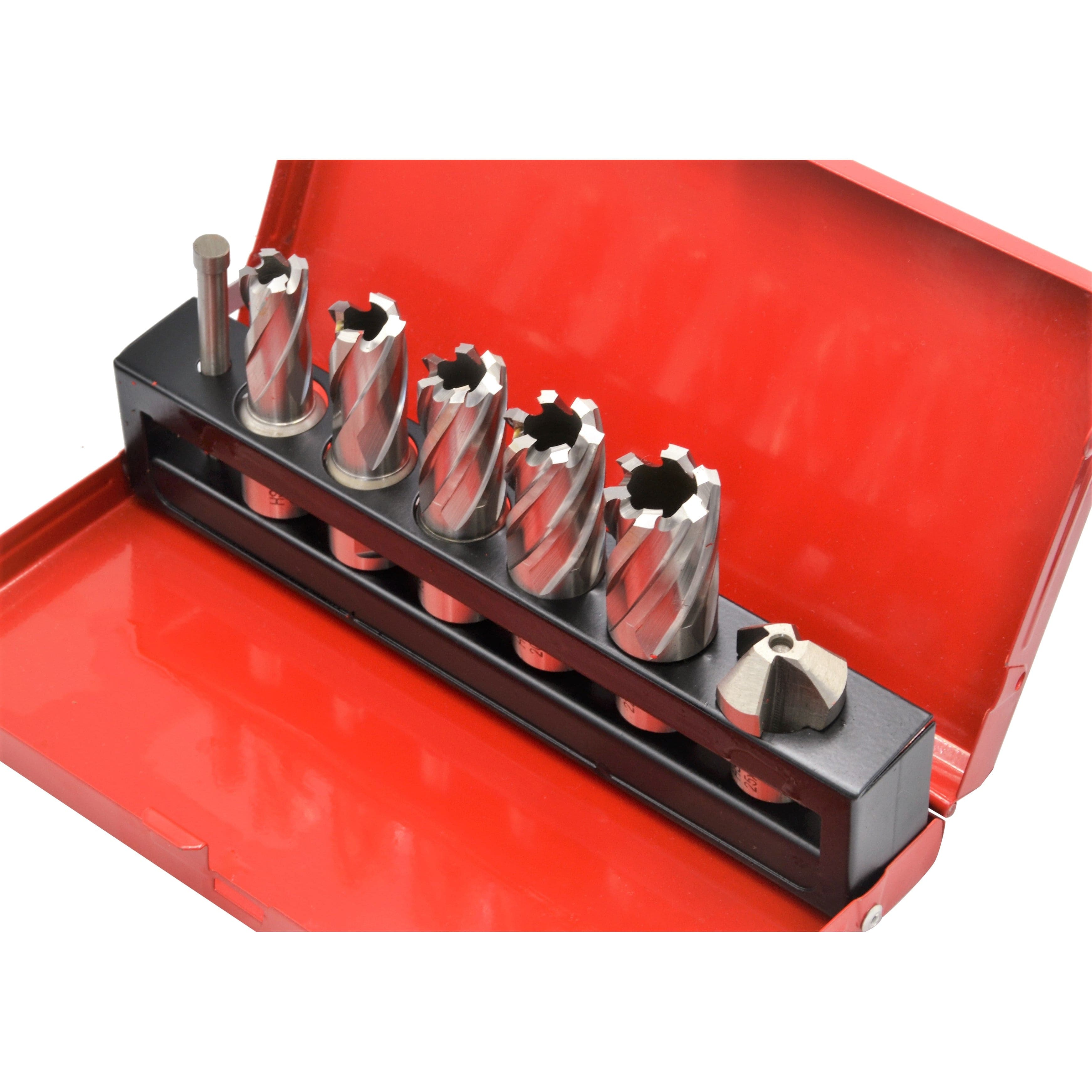Twin Eagle Imports Annular Cutter Kit 7 PC Weldon Shank HSS Annular Cutter Set with Countersink