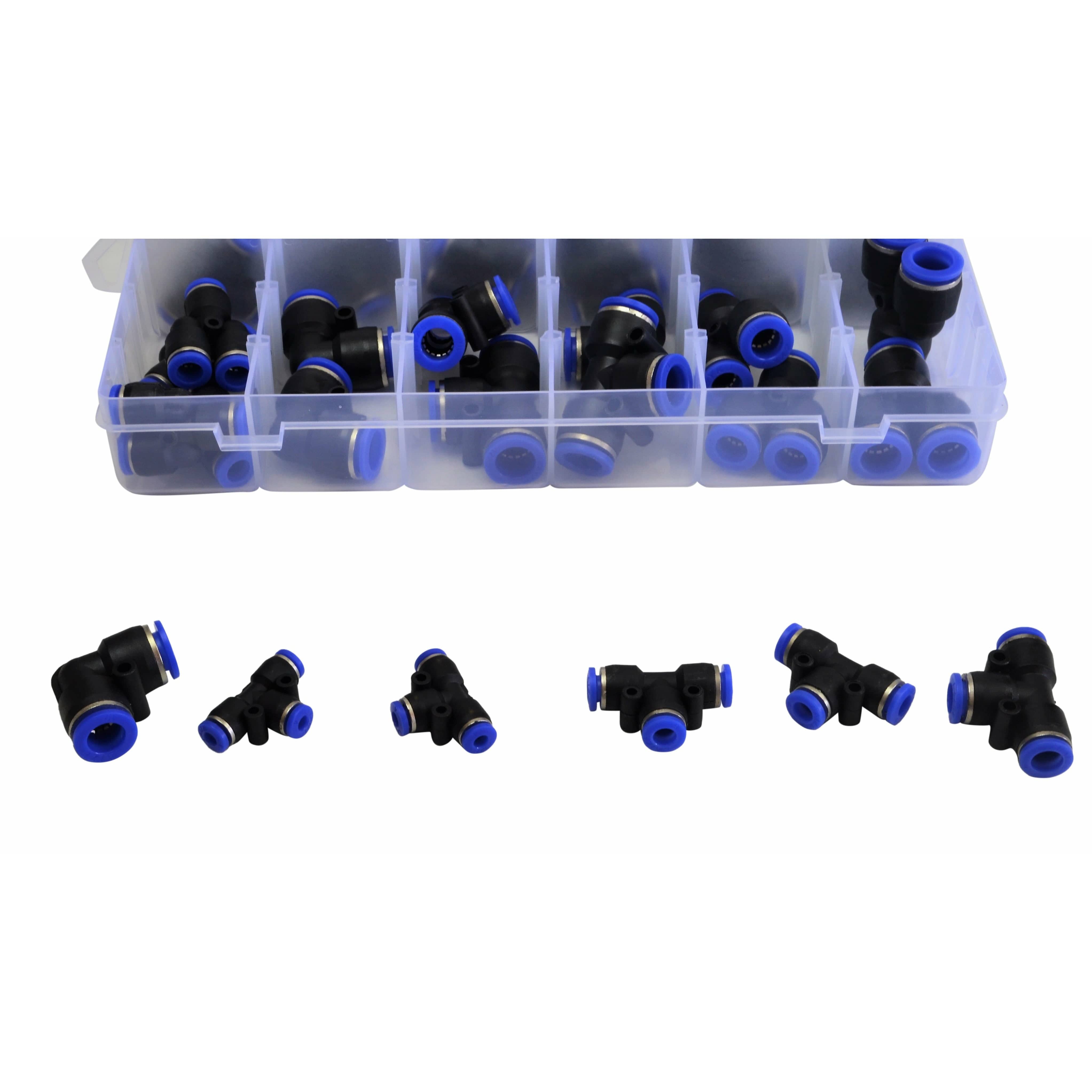 Twin Eagle Imports Grab Kits 60pc Metric Pneumatic Push in Air Line Hose Joiner Grab Kit Assortment